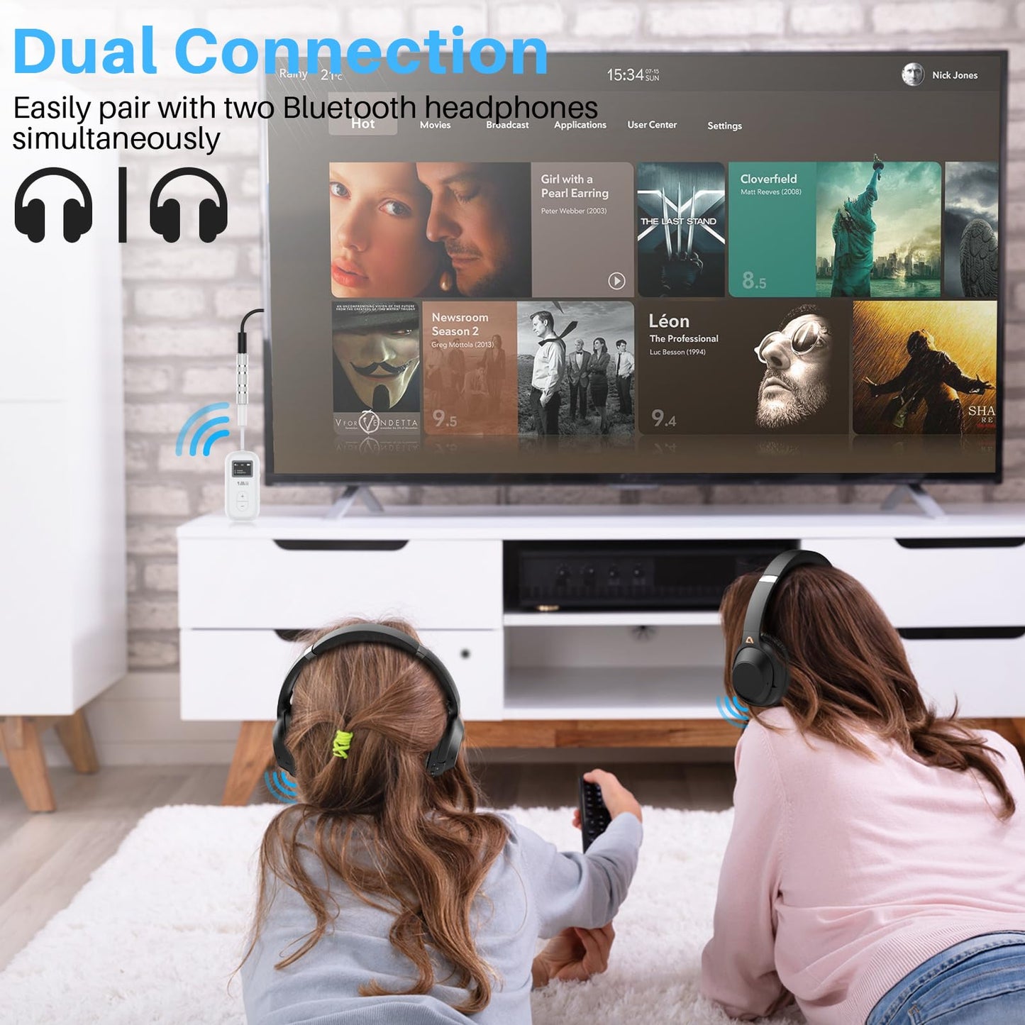 1Mii SafeFly Dual | Bluetooth 5.3 Adapter Bluetooth Transmitter w/Screen for Wireless Headphones, Wireless Audio Transmitter Use with 3.5 mm Audio Jack on Airplanes/Gym/TVs-Transmitter Only