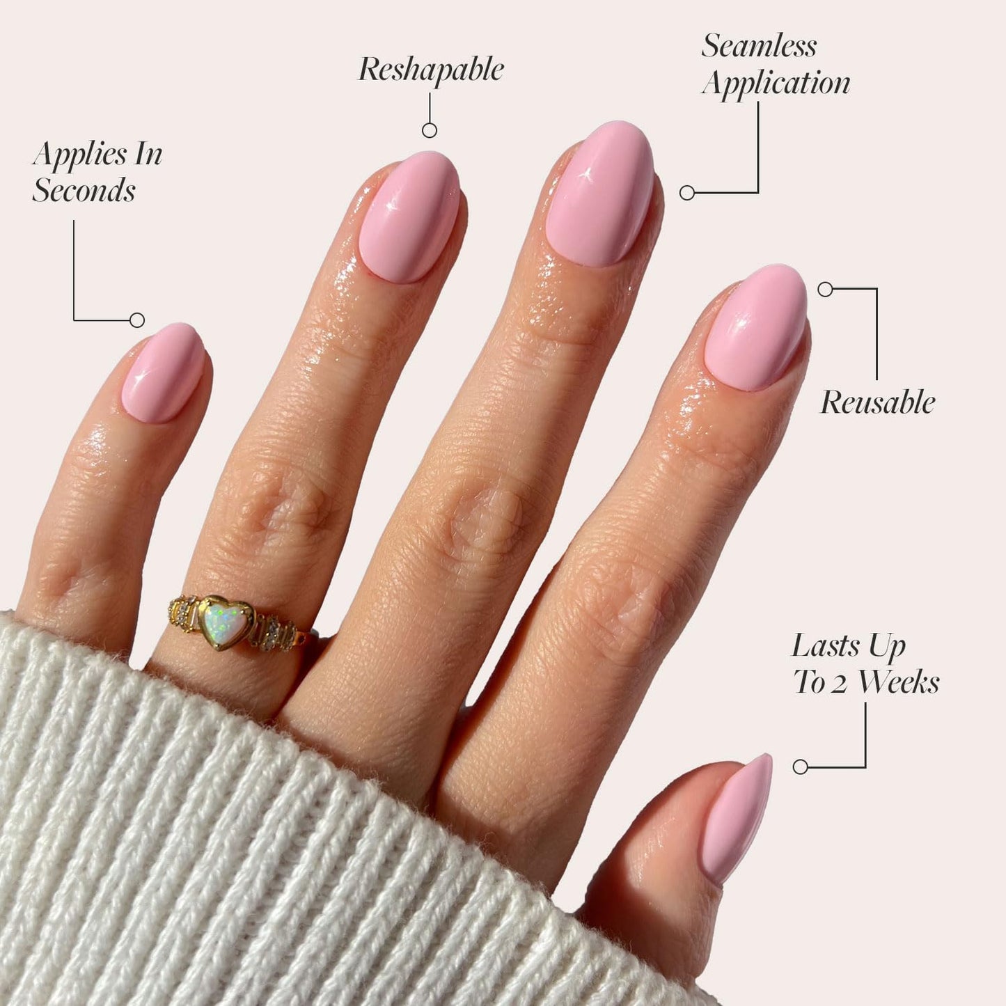 Glamnetic Press-On Nails - Think Pink | Super Strong Brush On Glue & Press-On Nail Remover | Solid Opaque Light Pastel Pink Short Oval Nails, Reusable | 15 Sizes - 30 Nail Kit