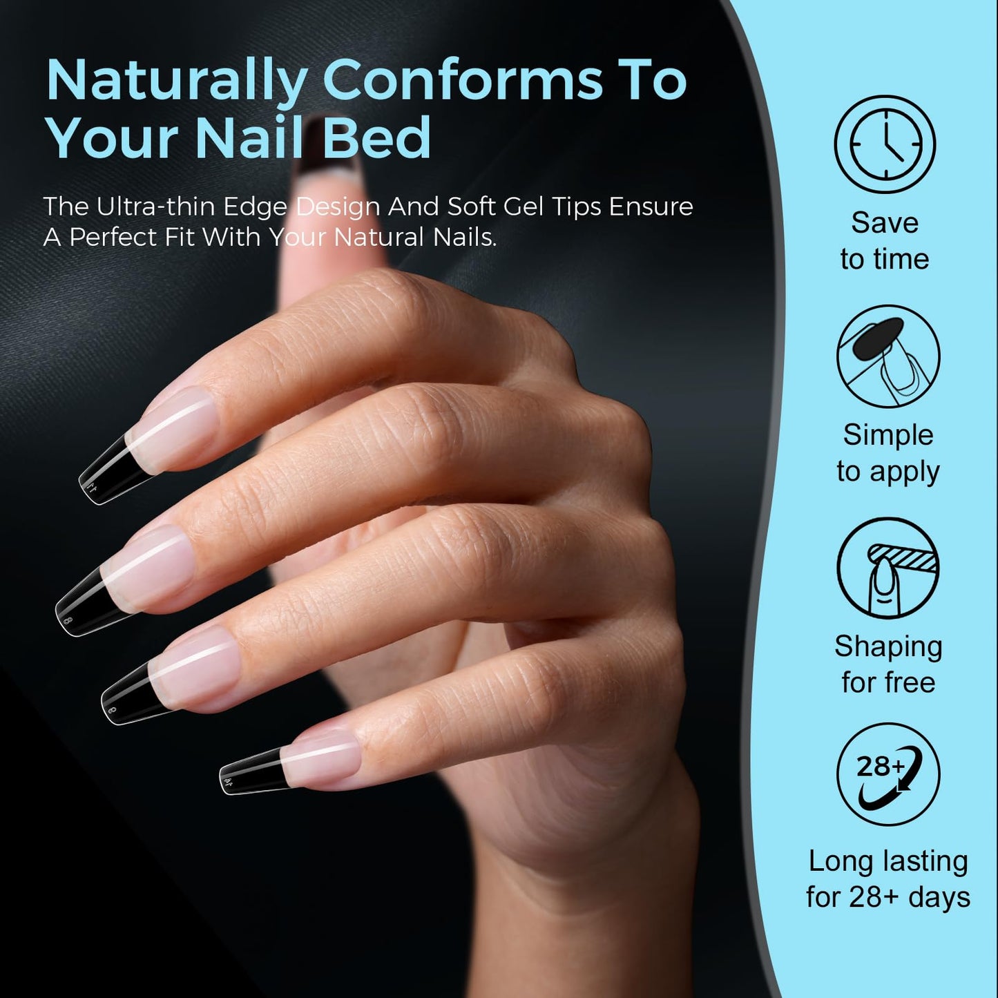 TOMICCA Medium Coffin Nail Tips 510PCS, 15 Sizes Coffin Nails Tips Full Cover Half Ultra Matte Pre-Shaped Clear Acrylic Nail Tips for DIY Salon, Gel Nail Extension Tips for Beginners & Nail Techs