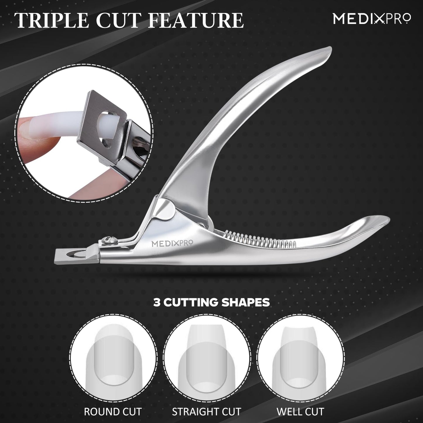 MedixPro Acrylic Nail Clipper with Magnet Silver Professional Nail Tip Cutter Adjustable Nail Extension Cutter Stainless Steel Sharp Blade for Acrylic Gel False Nails Manicure Pedicure Nail Art Cutter