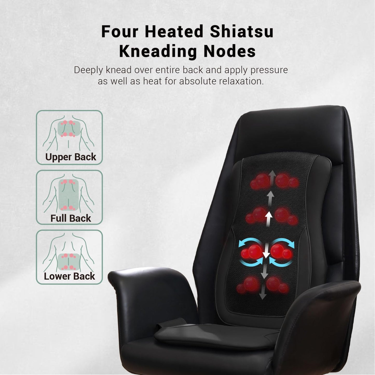 Mynt Black Acupressure Massage Chair Pad with 4 Deep Kneading Nodes, Shiatsu Back Massager for Chair with Heat, Heated Back Massage with a Cushion for Deep Tissue, Gift for Father Day