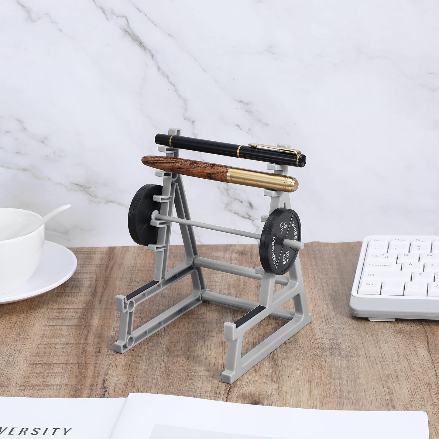 2pcs Squat Rack Pen Holder - Mini Barbell Rack With Weights & Barbells for Office Gym Decorations - Desktop Decor for Fitness Weightlifting Lovers