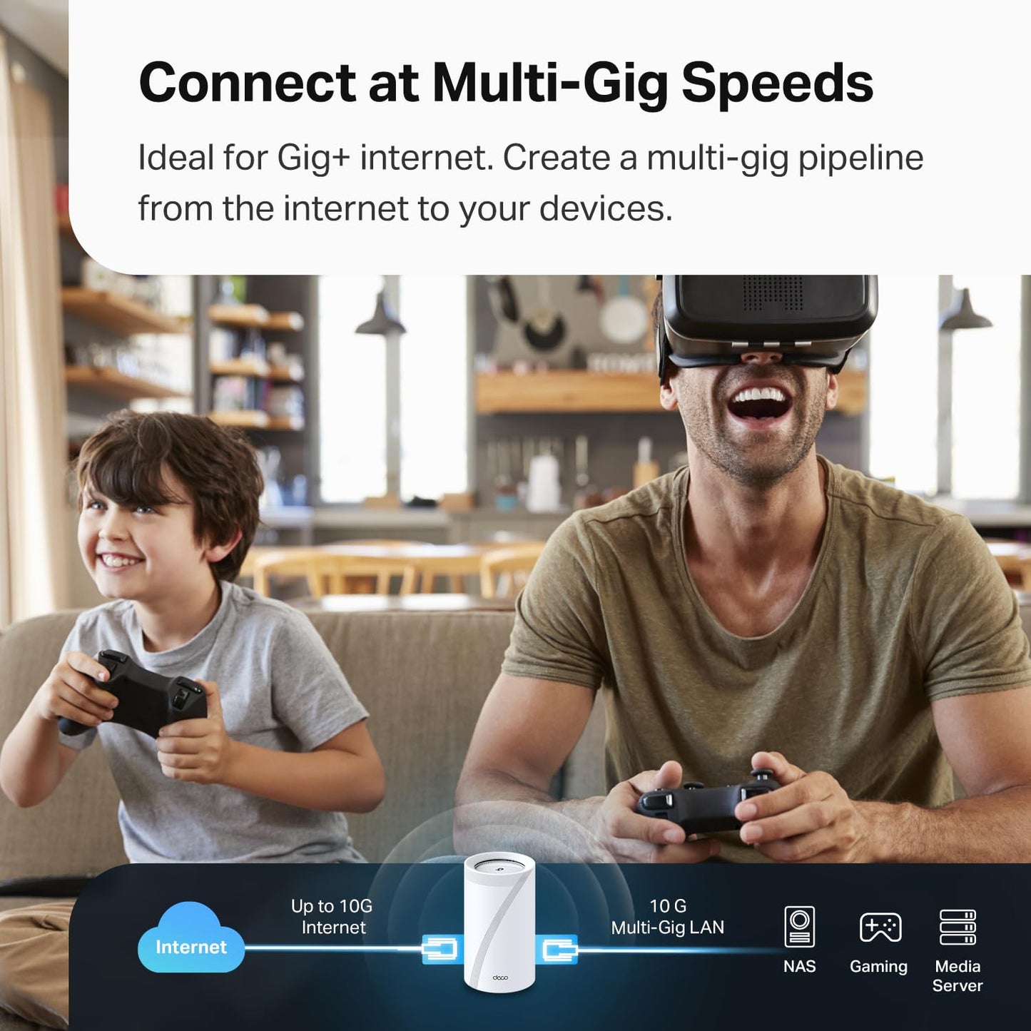 TP-Link Deco 7 Elite BE95 Quad-Band WiFi 7 BE33000 Whole Home Mesh System - 16-Stream, 2X 10G + 2X 2.5G Ports Wired Backhaul, 12x High-Gain Antennas, VPN, AI-Roaming, 4x4 MU-MIMO, HomeShield (1-Pack)