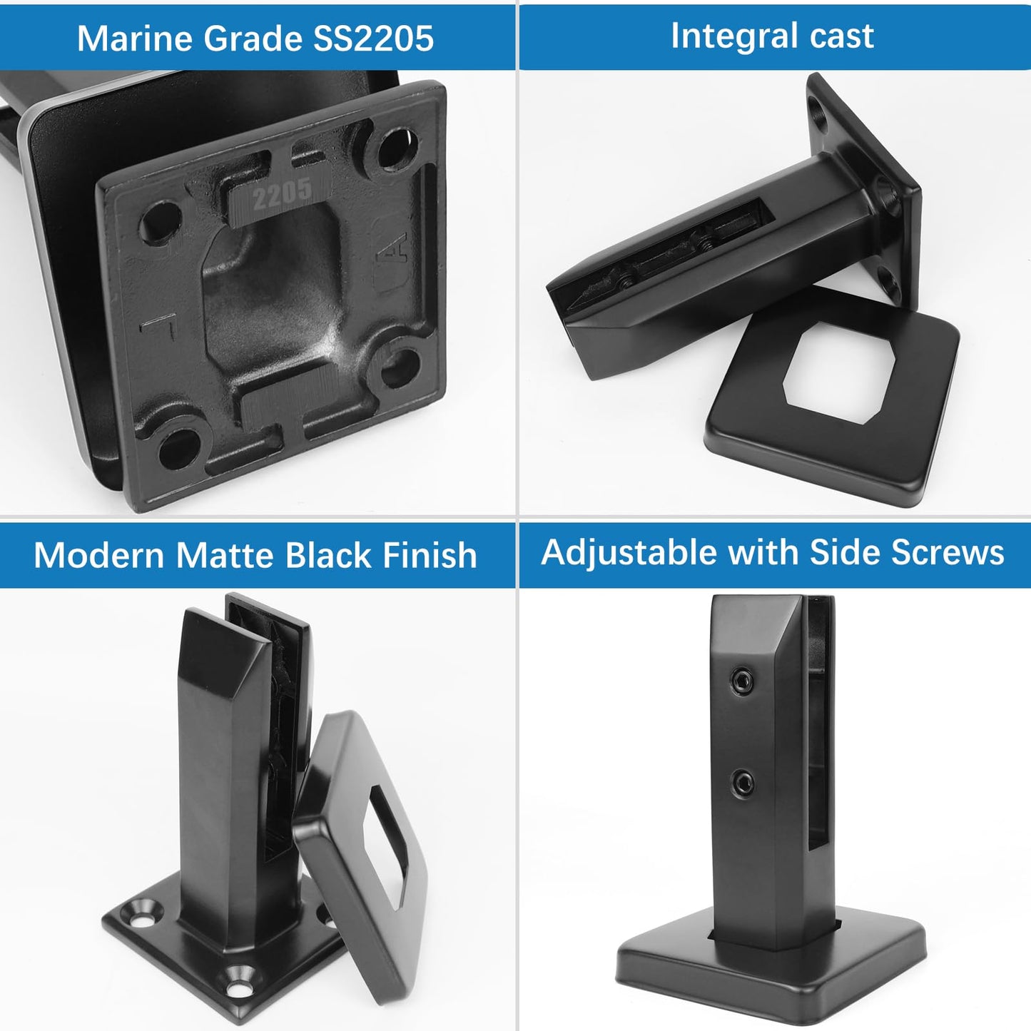 LukLoy Marine Grade SS2205 Glass Pool Fence Spigot Railing Clamp for Coastal City / Inland Projects, Resistant to Corrosion and Rust Black (1Pack, NW 2.1lb, GW 3.0lb) - Level 2