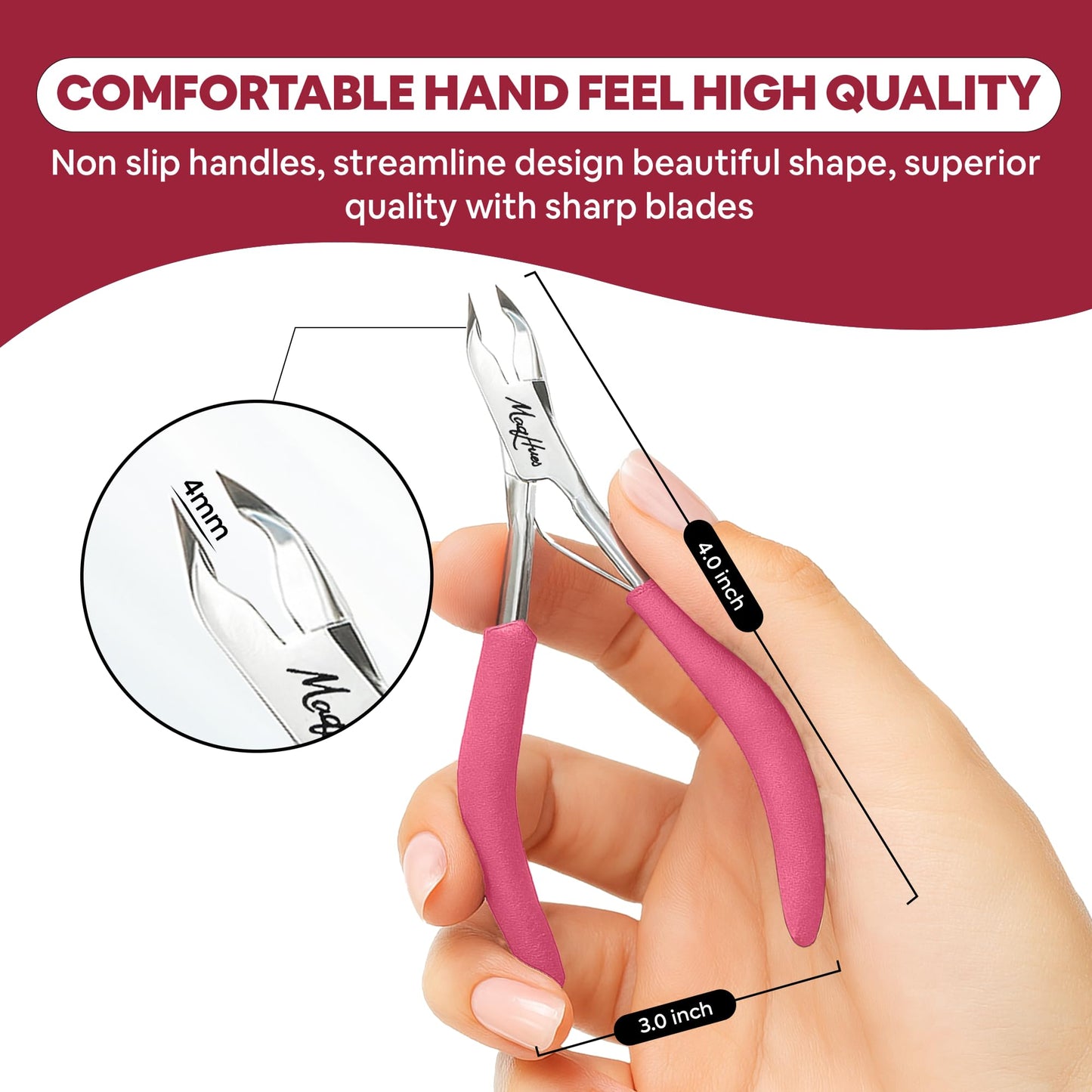 Women Professional Cuticle Nipper/Cuticle Trimmer, Sharp Precise 4mm Half Jaw, Non-Slip Comfort Grips, In Cute Travel Case, Cuticle Cutter/Cuticle Clipper, 420 Stainless Steel for Manicure Pedicure