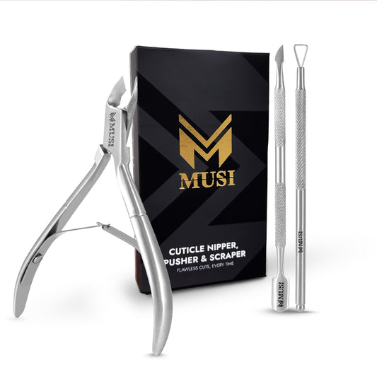 MUSI 3 PC Cuticle Trimmer Clippers & Pusher, Trim Cuticles & Remove Dead Skin for Manicure & Pedicure and Groom Fingernails & Toenails with Sharp, Efficient Cuticle Nipper Kit Men & Women