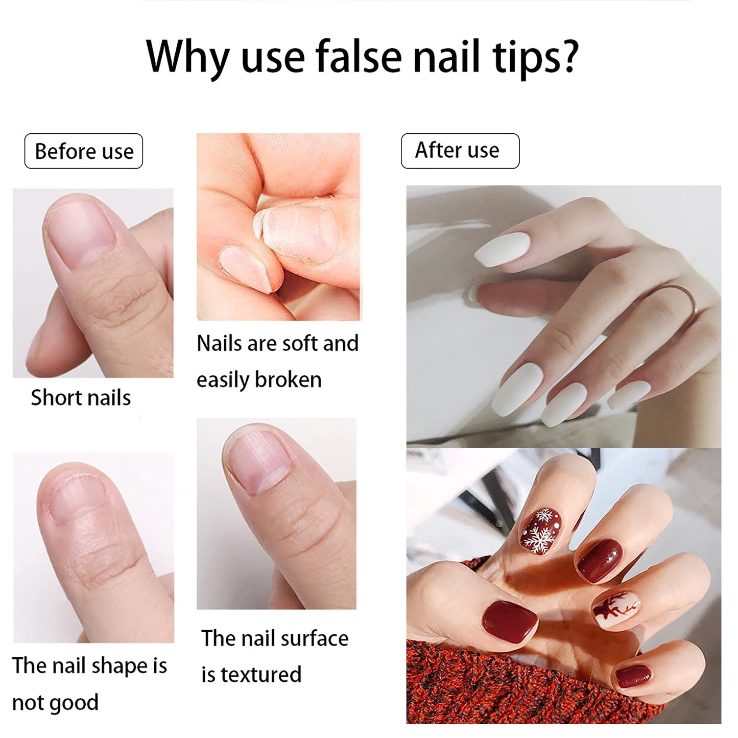 500Pcs Medium Square Nail Tips Full Cover Acrylic False Nails with Case for DIY Nail Art, 10 Sizes (Natural)