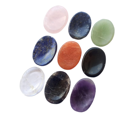 GEMSCITE 9 PC Worry Stones Set Thumb Metaphysical Gemstone Crystal Healing Reiki Men Women Gift FENG Shui Positive Energy Love Wellness Palm Stones Wicca Powerful