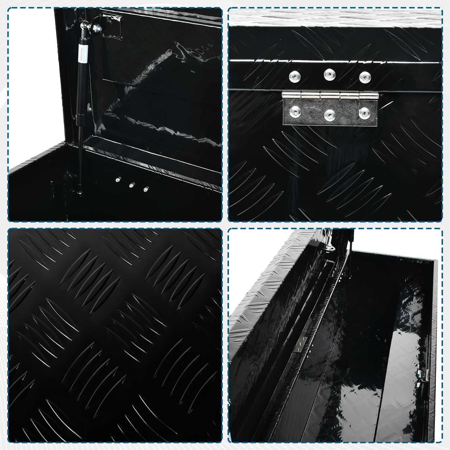 FGJQEFG 48'' Inch Aluminum Side Mount Truck Tool Box Pick Up Truck Bed RV Trailer Toolbox Storage Organizer with Side Handle, Lock & Keys，Black,5 Bar Tread (48"X8"X12.5")