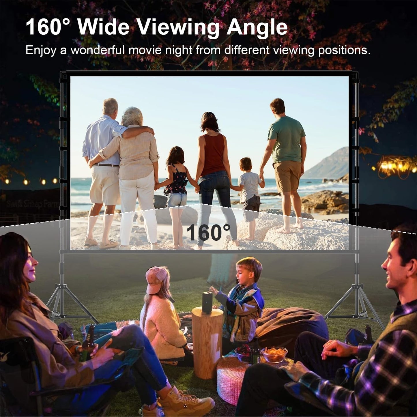 Outdoor Projector Screen with Stand, TOWOND 120 inch Projection Screen, Movie Screen 16:9 HD Foldable Anti-Crease Support Double Sided with Carry Bag for Outdoor Indoor
