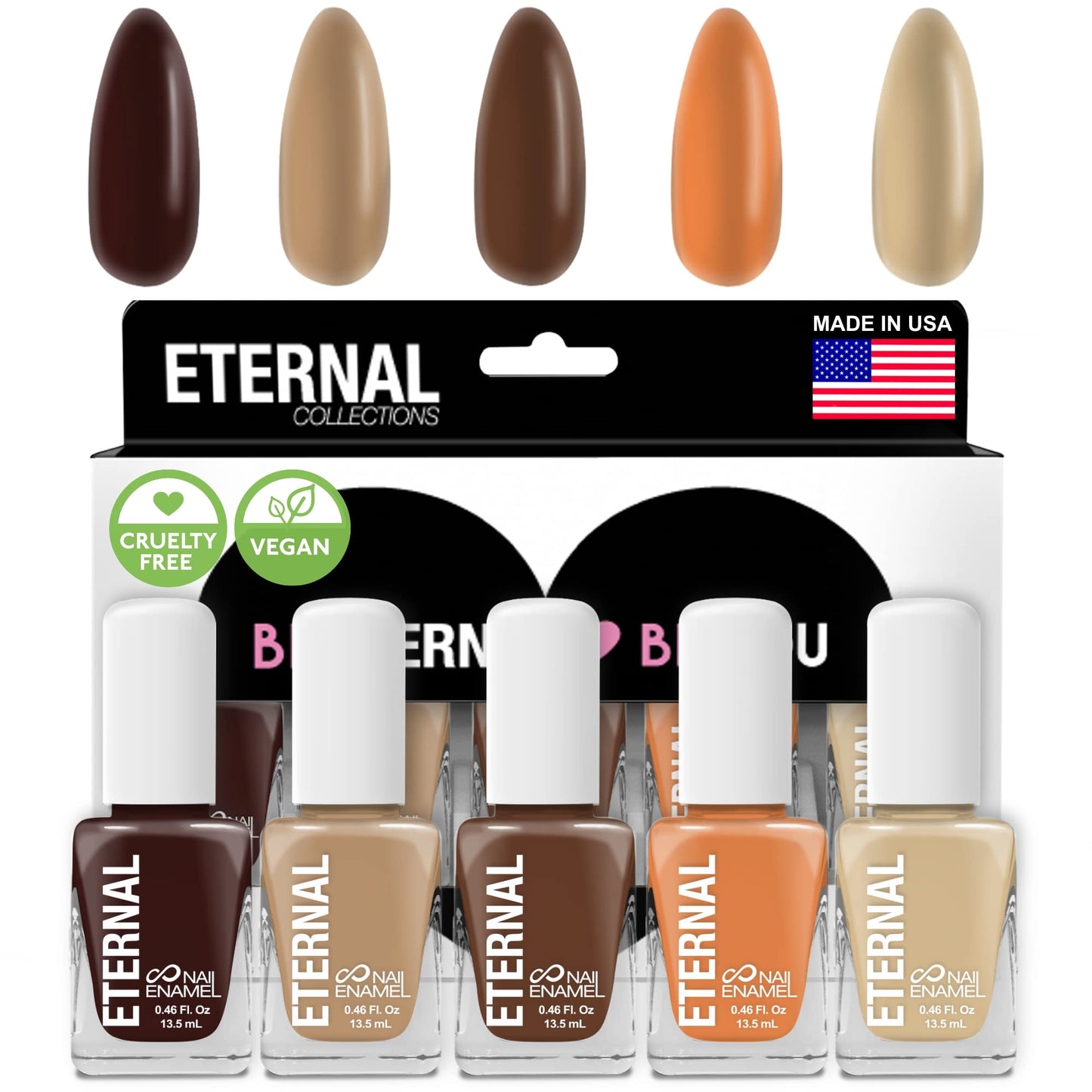 Eternal Nude Nail Polish Set for Women (NUDE OBSESSION) - Brown Nail Polish Set for Girls | Quick Dry & Long Lasting Nail Polish Kit for Home DIY Manicure & Pedicure | Made in USA, 13.5mL (Set of 5)