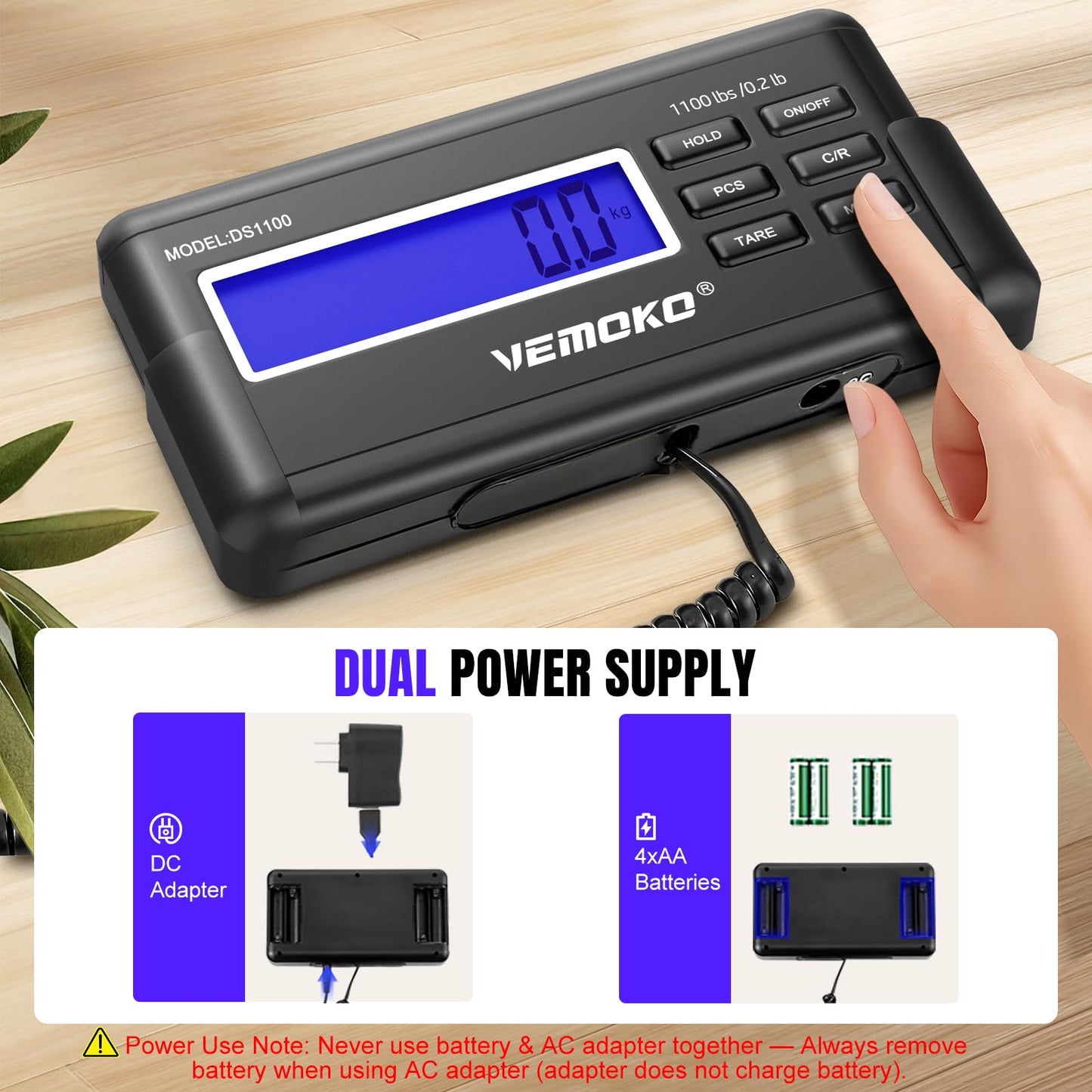 VEMOKO Precision Large Dog Scale - 1100lb x 0.2lb Large Breed Animal Livestock Weight Scale, Pet Scale PVC Non-Slip Mat Stainless Steel Platform for Dogs (Smooth Platform)