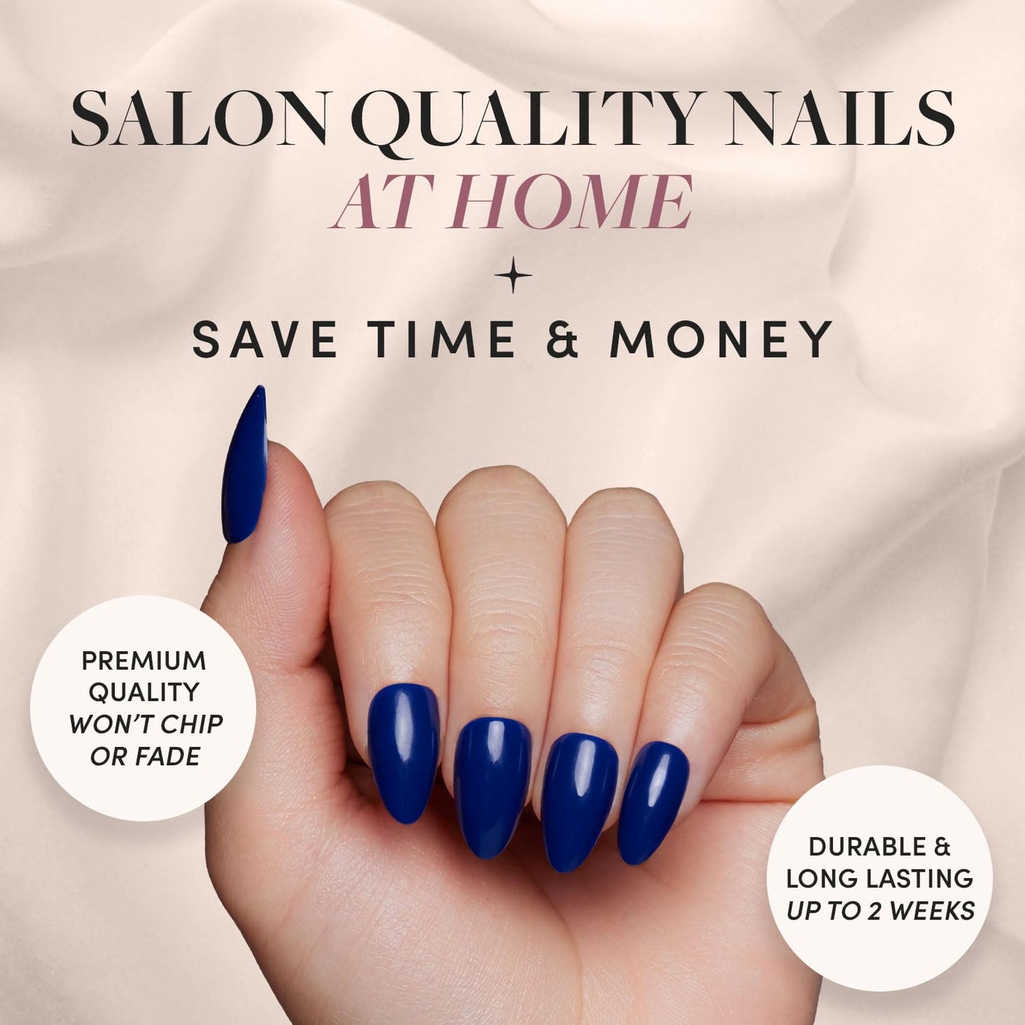 Glamnetic Press-On Nails - Midnight Blue | Dark Navy Blue Short Almond False Nails | 15 Sizes - 30 Nail Kit with Glue and Remover