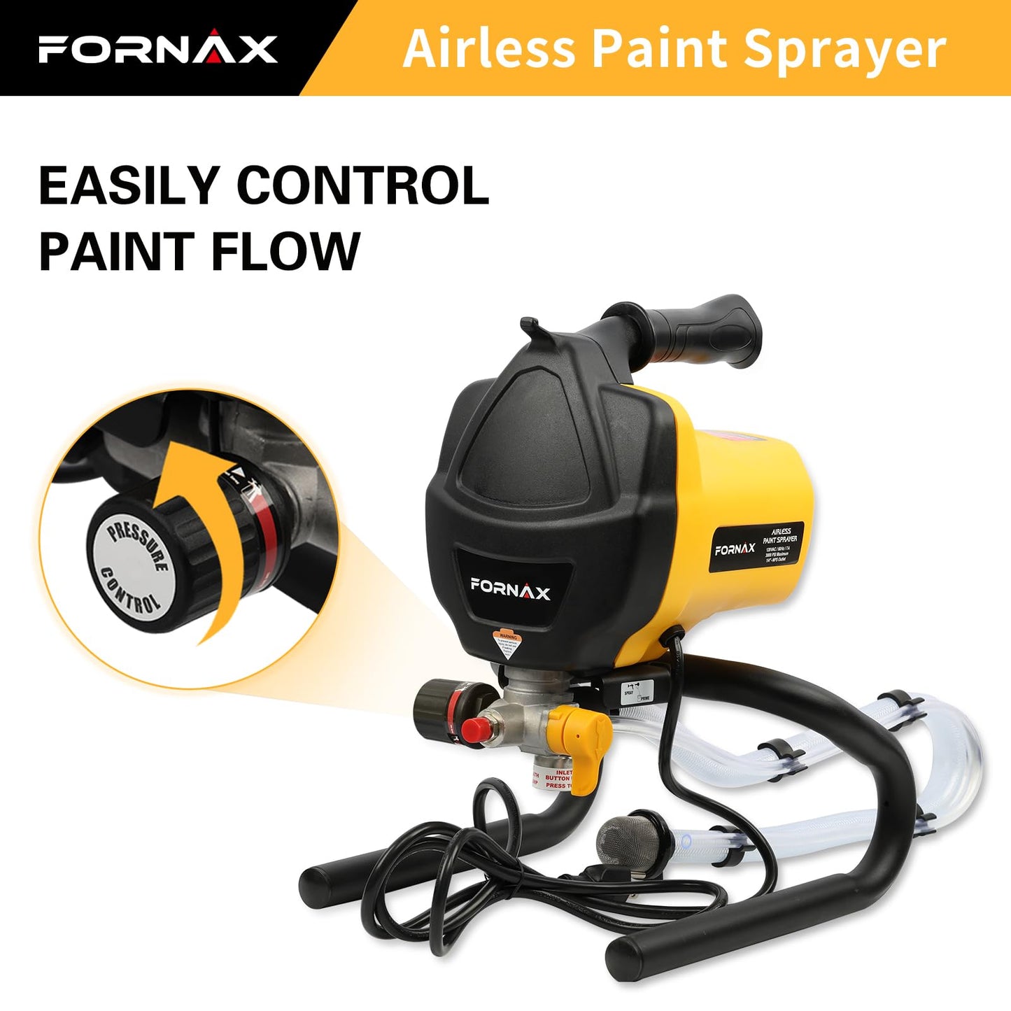 FORNAX Airless Paint Sprayer, 5/8HP High Efficiency Airless Stand Sprayer, 3000 PSI Professional Electric Paint Sprayer for Home Interior and Exterior, Contractor, Prosumer, and DIY
