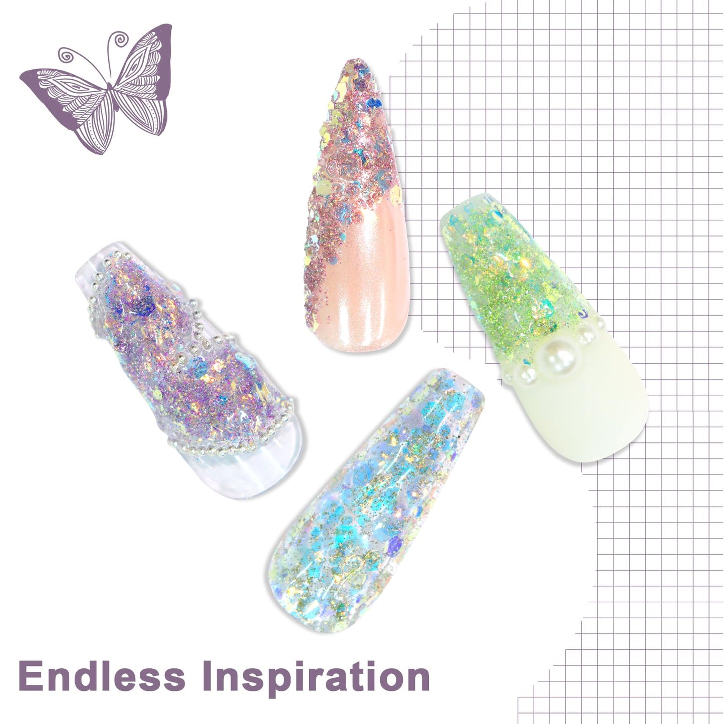 Laza 8 Colors Nail Art Glitter Diamond Dust Iridescent Nail Powder Chunky Glitter Confetti Foil Flakes Sequins for Nail Art Supplies, Gel Polish, Mermaid Makeup, Body, Resin — Glittering Iridescence