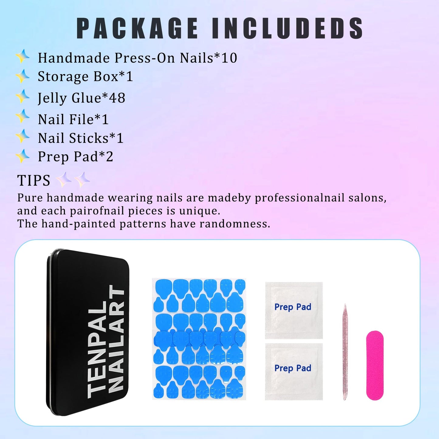TENPAL 10Pcs Handmade Coffin Nails Kits,DuckBill Press On Nails With Tools,Icy Pink French Tip Fake Nails with Full Crystals Designs,Glitter Edgy Sweet Cool Acrylic Glue on Nails Short for Party(S)