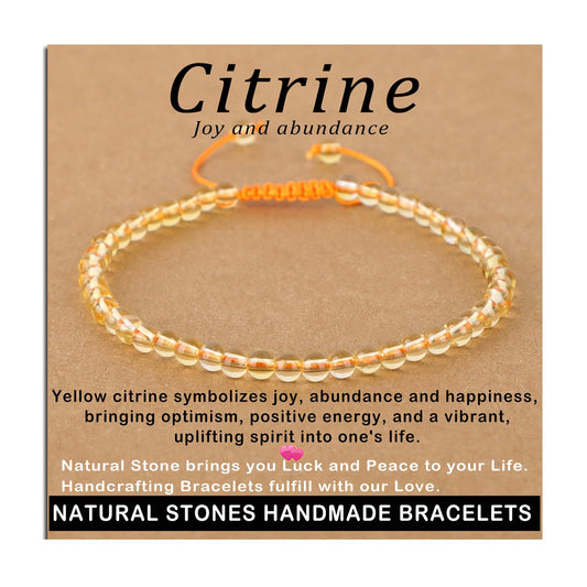 AD Beads 4mm Citrine Bracelet - Stone of Joy and abundance - Handmade Natural Stone Crystal Bracelet with Adjustable Macrame String - Yoga Healing Power Energy Gifts for Men and Women