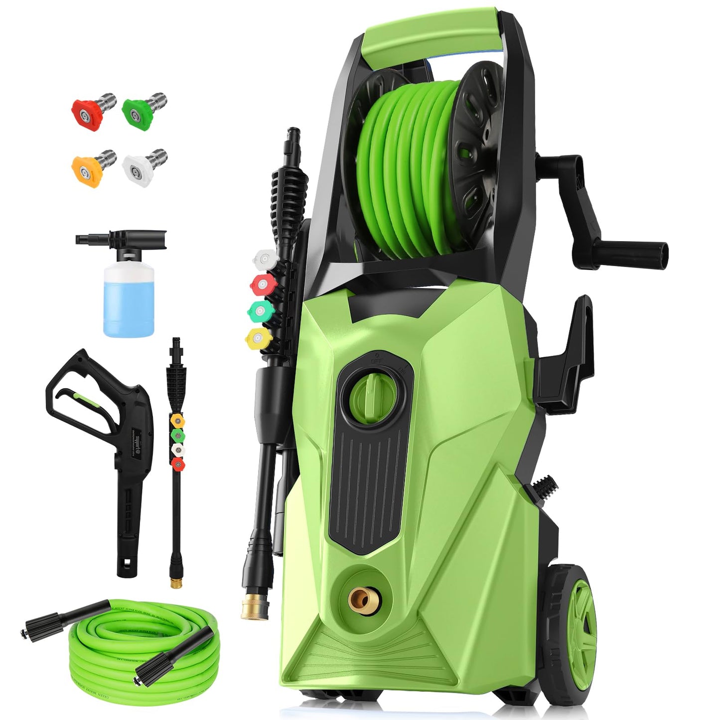 Electric Pressure Washer 5000 PSI,2.8 GPM Power Washer with Foam Cannon,Portable Cleaner with 33ft Hose Reel,4 Nozzle Tips,and Soap Bottle for Cars/Home/Driveways/Patios/Decks/Fences