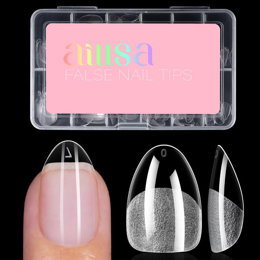 AILLSA Extra Short Almond Nail Tips for DIY Beginners - 12 Sizes 120pcs Half Matte False Nail Tips Pre-shaped Short Nails Tips, Acrylic Fake Press on Nails Extension