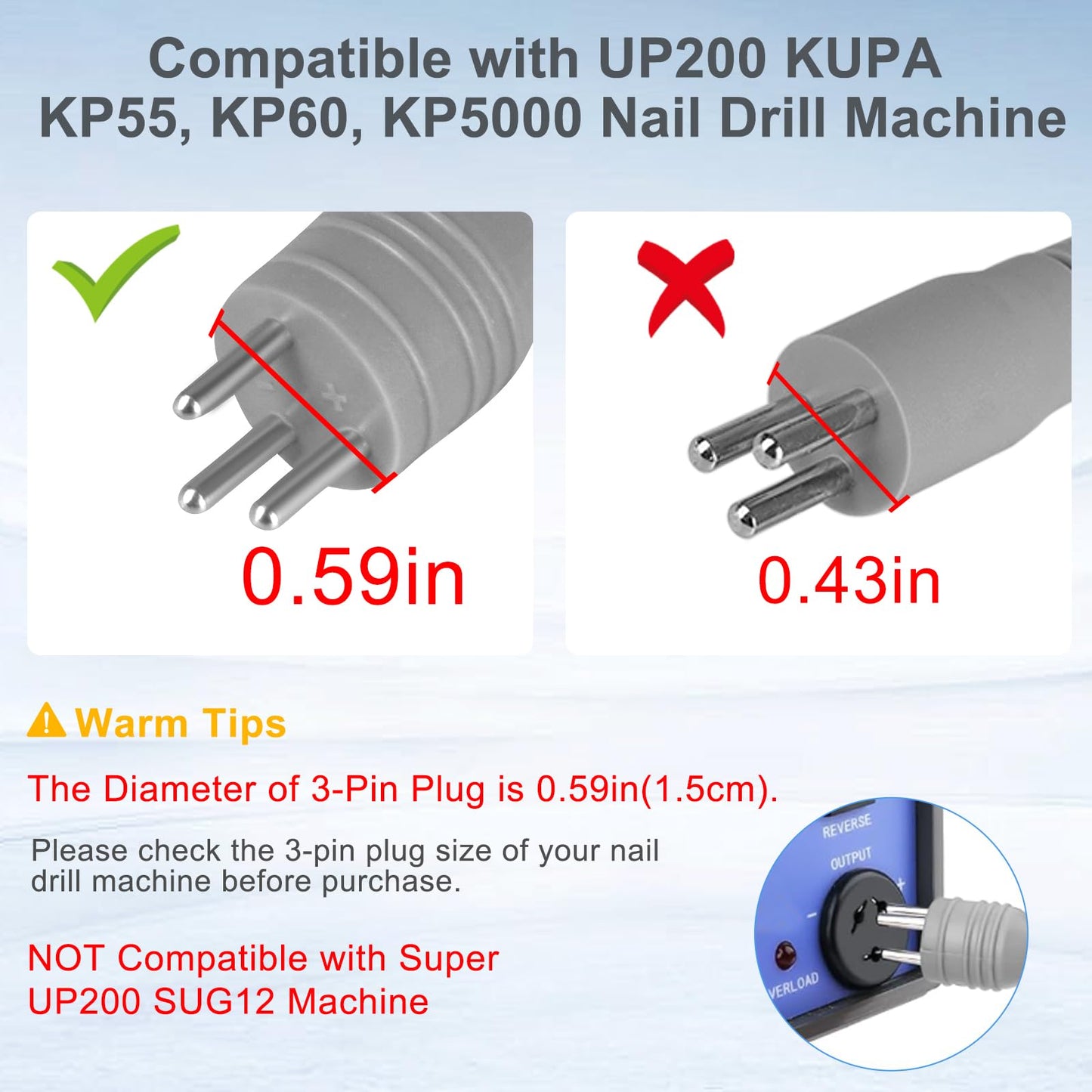 Nail Drill Handpiece for UP200 Machine, Compatible with KUPA KP55, KP60, KP5000, HoMove 35000RPM Professional Electric Nail File Handle Replacement 3 Pins, Low Noise and Comfortable (Only Handpiece)