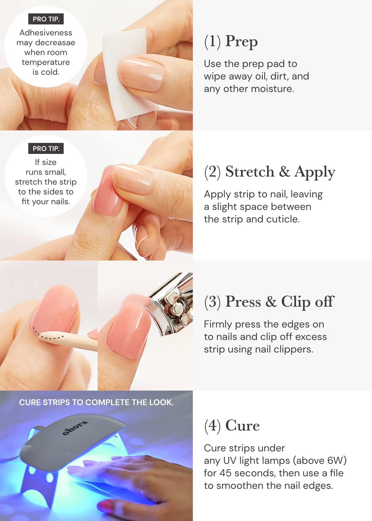 ohora Semi Cured Gel Nail Strips (N Rainbow French) - Nude, French, Works with UV/LED Lamps, Salon-Quality, Long Lasting, Easy to Apply & Remove - Includes 2 Prep Pads, Nail File & Wooden Stick