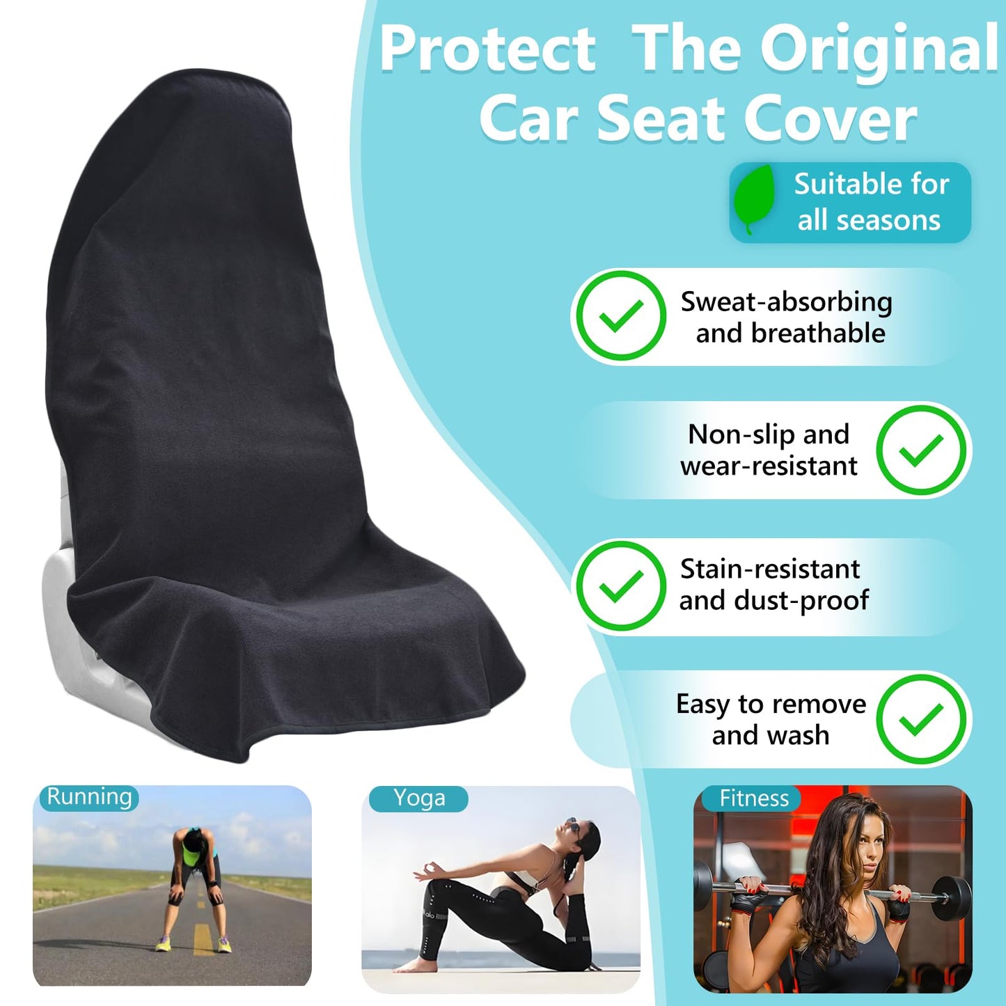 Car Seat Covers Universal Car Protective Front Seat Covers Washable Non-Slip Seat Protectors for Gym Workouts,Waterproof and Sweatproof Towel Seat Covers for Cars,Trucks, Jeeps (2 Pack Black)
