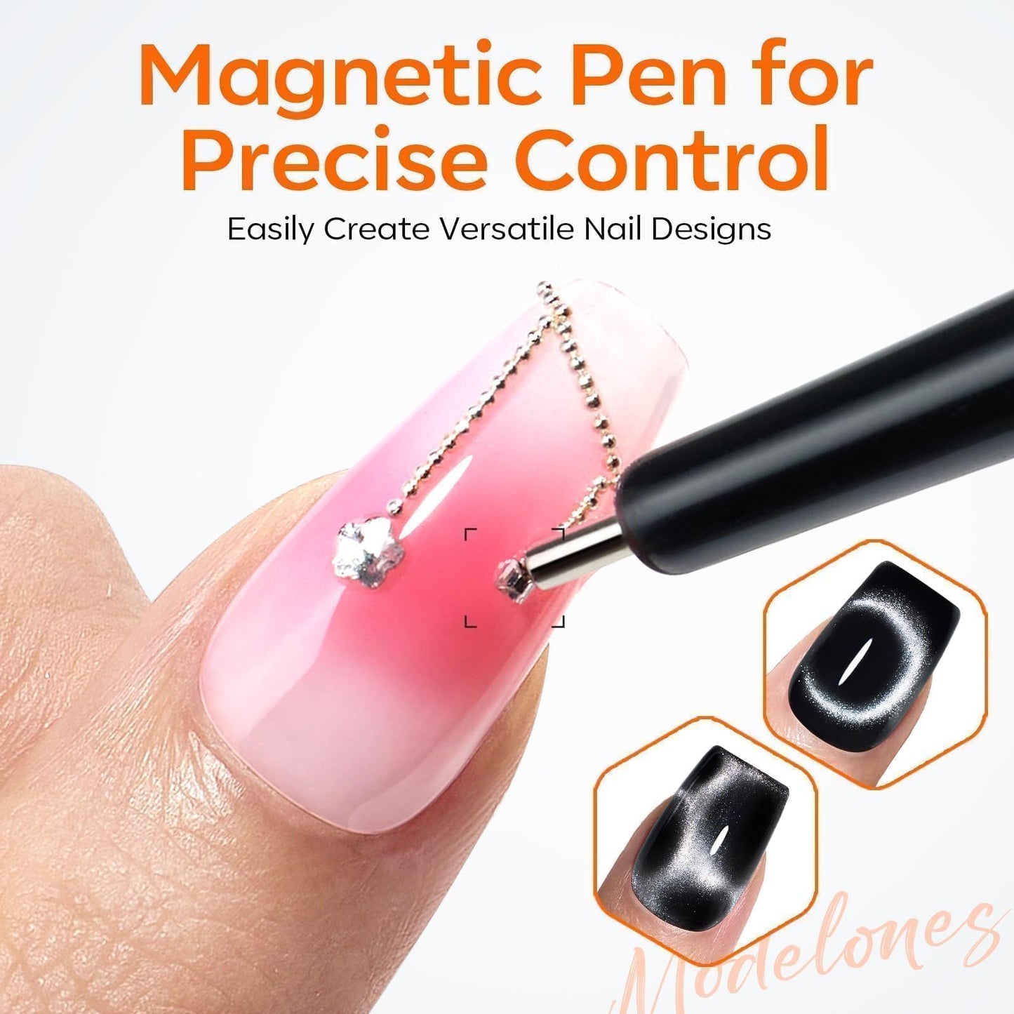 modelones Cat Eye Magnet, 15PCS Cateye Gel Polish Nail Magnet Nail Tools with Black Bead-Attracting Nail Magnet Pen & Heart-Shaped Magnet for Nail Perfect for Home DIY, Nail Art Design