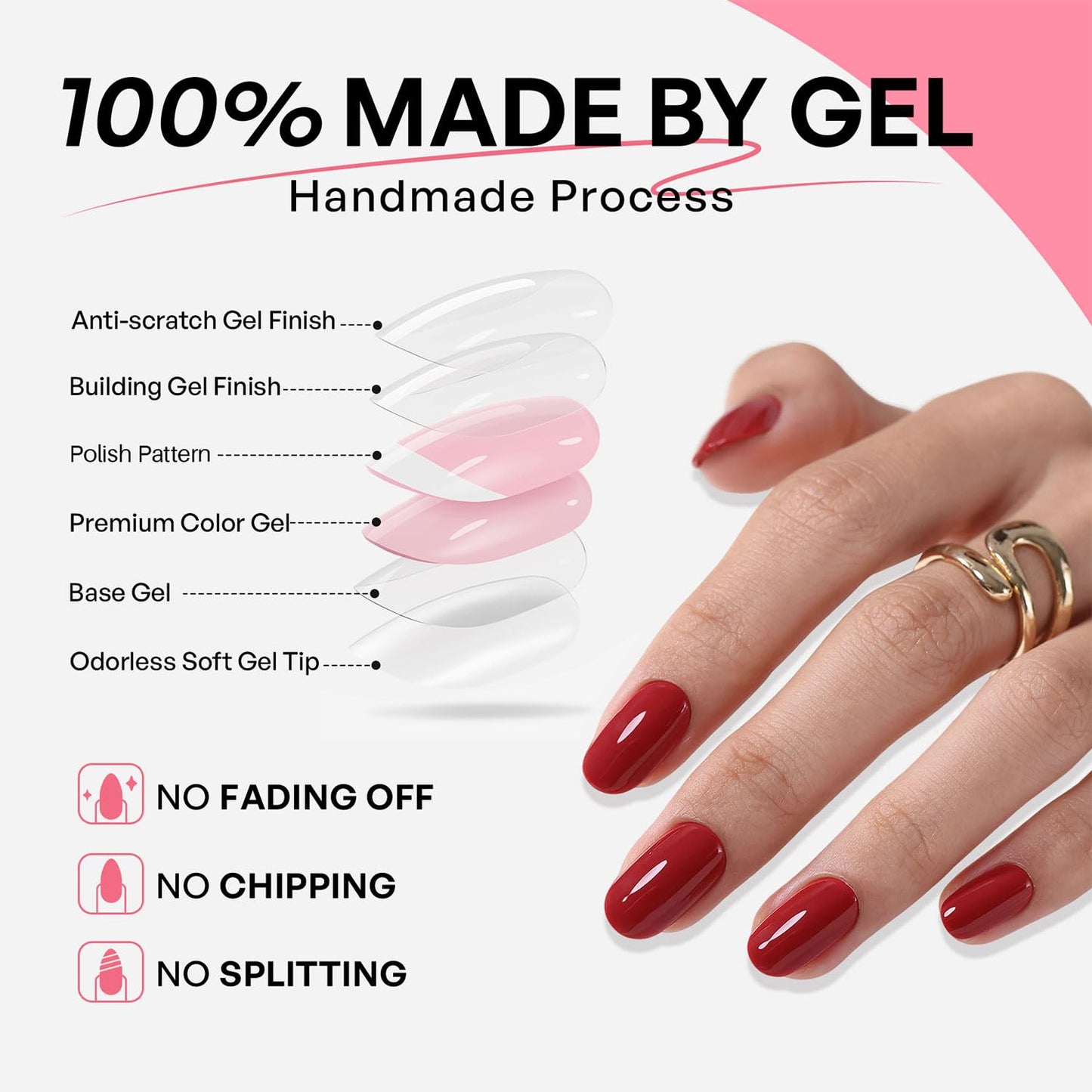 Red Press on Nails Short Oval - GJZEZ Soft Gel Nail Press Ons Solid Glossy Full Cover Fake Nails Gifts for Women | 16 Sizes - 32 pcs Natural Long Lasting Reusable Faux Nail Kit with Glue, Cherry Red