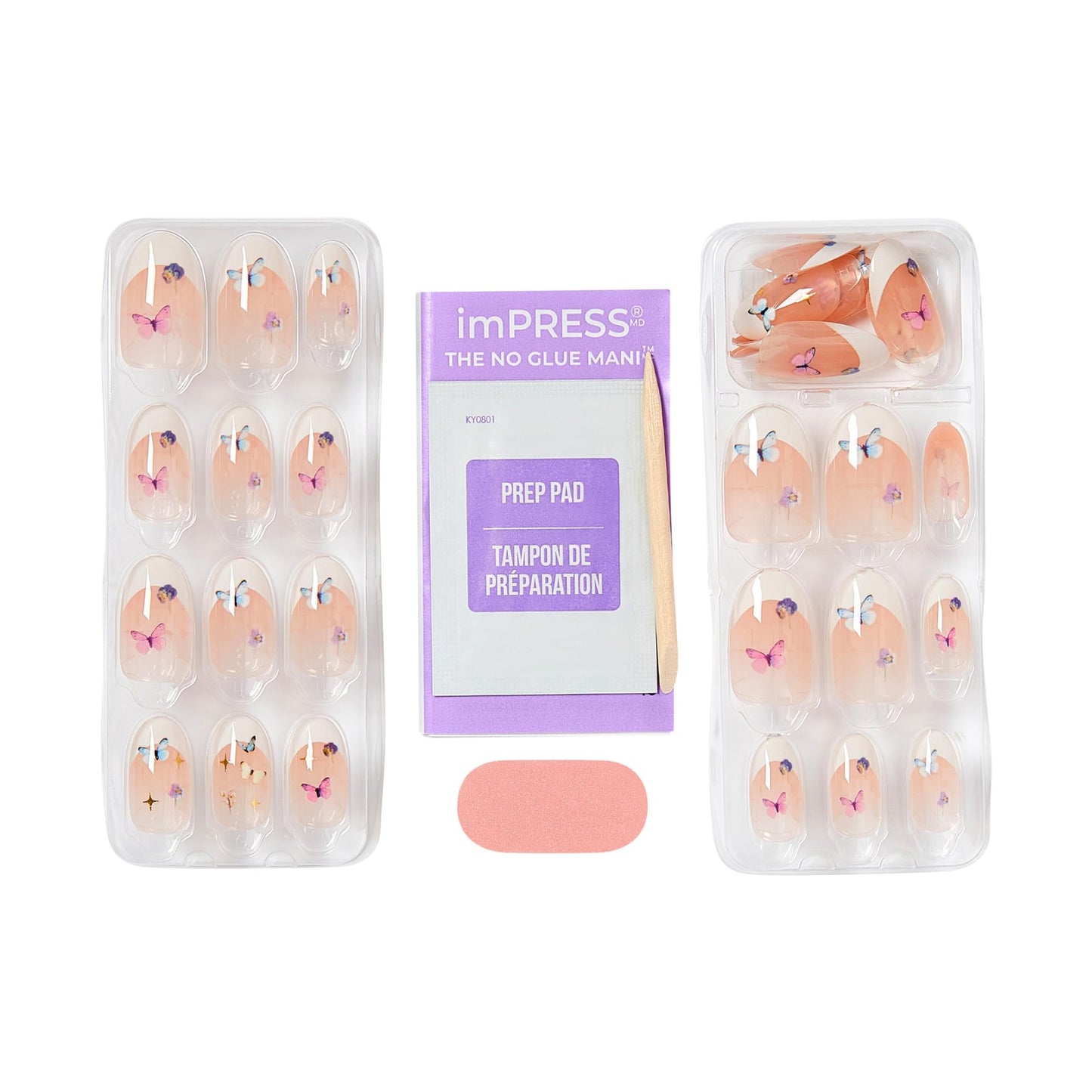 Kiss Impress No Glue Mani Press On Nails, Desgin, 'Easter Elegance', White, Medium Size, Oval Shape, Includes 30 Nails, 1 Mini File, 1 Prep Pad, 1 Manicure Stick, Instruction Sheet