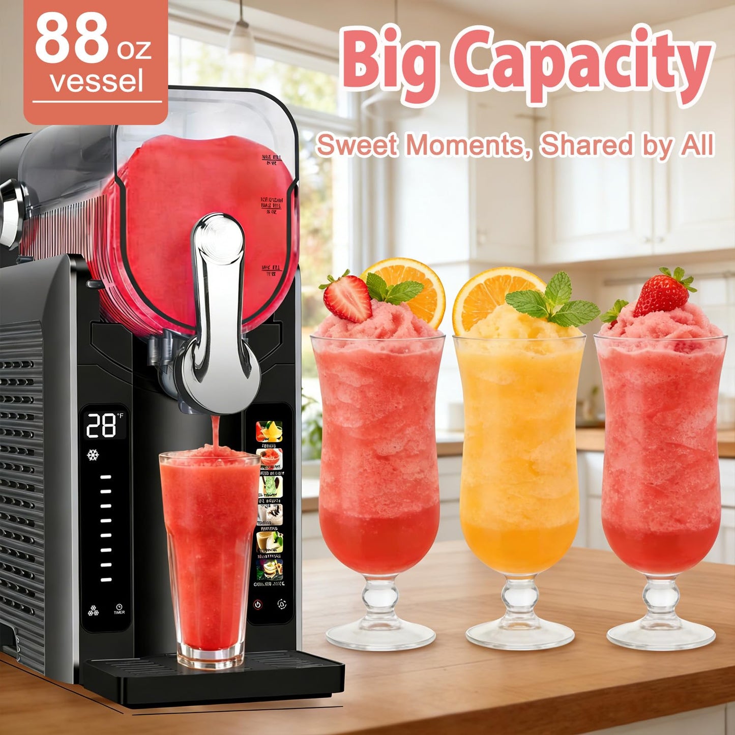 Supwin Slushie Machine for Home - 88oz Frozen Drink Maker Slushy Machine, 2-In-1 Soft Ice Cream Maker, 6 Preset Programs| Slushie, Cocktails, Frappés, Ice Cream, Smoothies, Milkshakes (Screen Version）