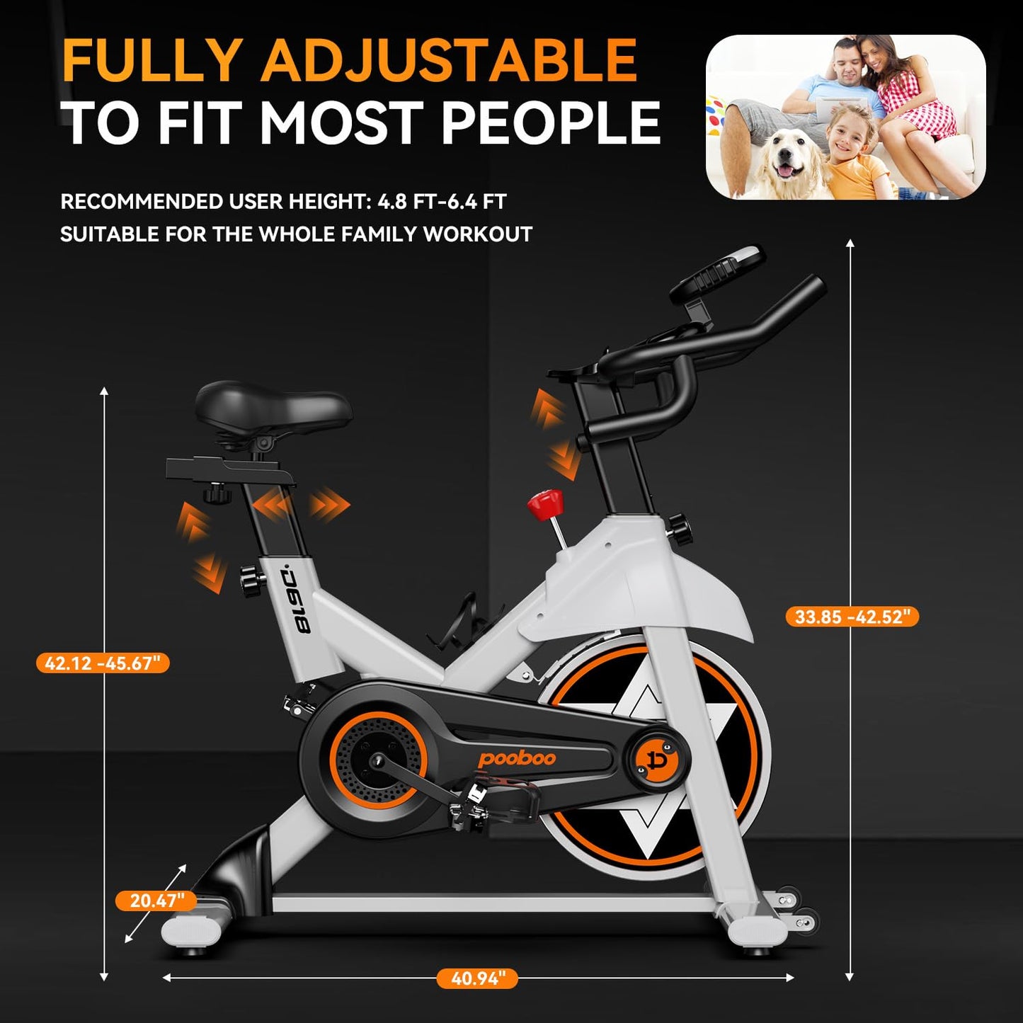 Exercise Bike, pooboo Stationary Bike for Home Gym, Magnetic Resistance Indoor Cycling Bike w/Bluetooth Comfortable Seat Cushion & Tablet Mount, Silent Belt Drive Indoor Bike for Cardio Workout