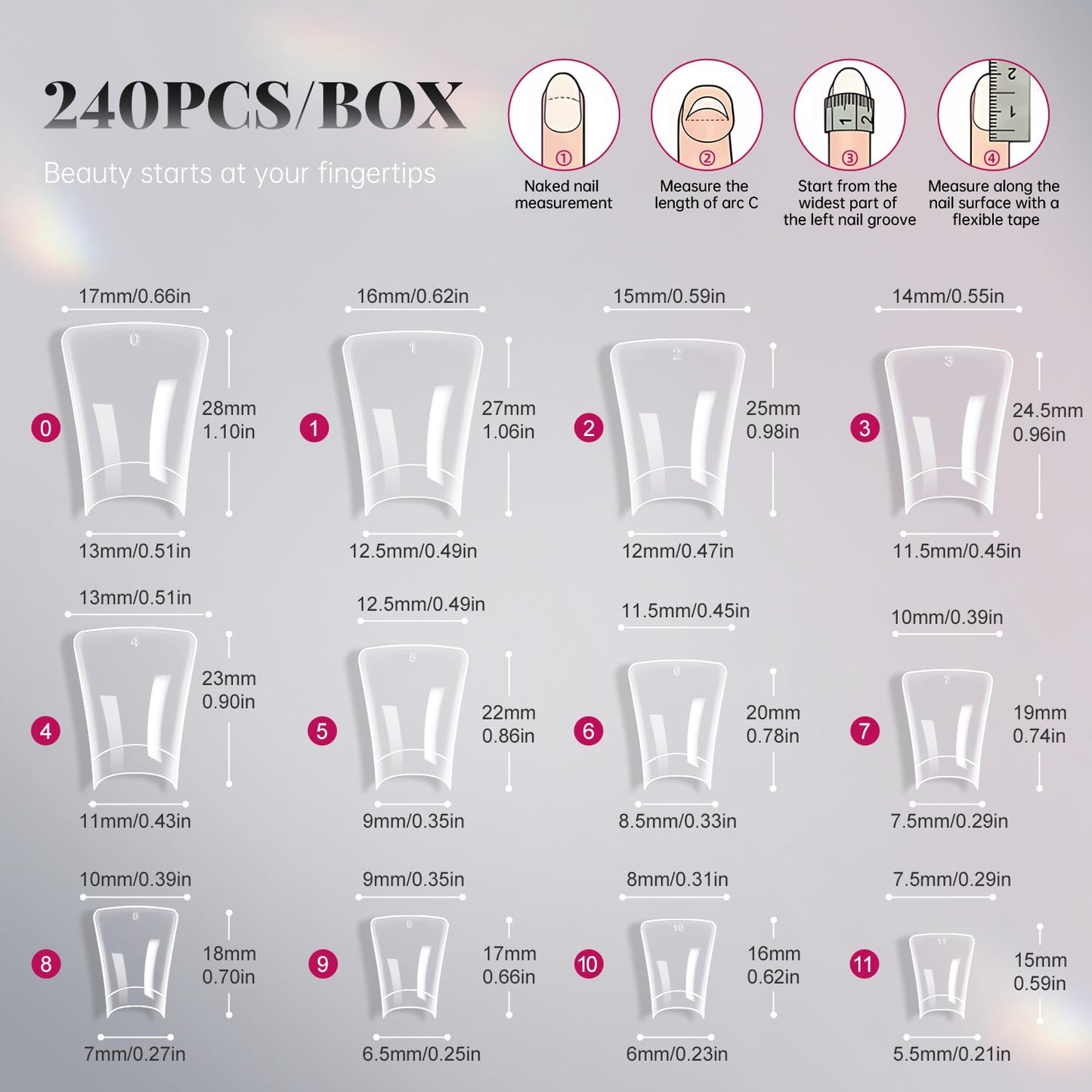 krofaue Duck Nail Tips - 240pcs Clear Soft Gel Curved Nail Tips 12 Sizes Crystal Duck Feet Style Half Cover False Nails Extra Wide French Nails with Box for DIY Salon