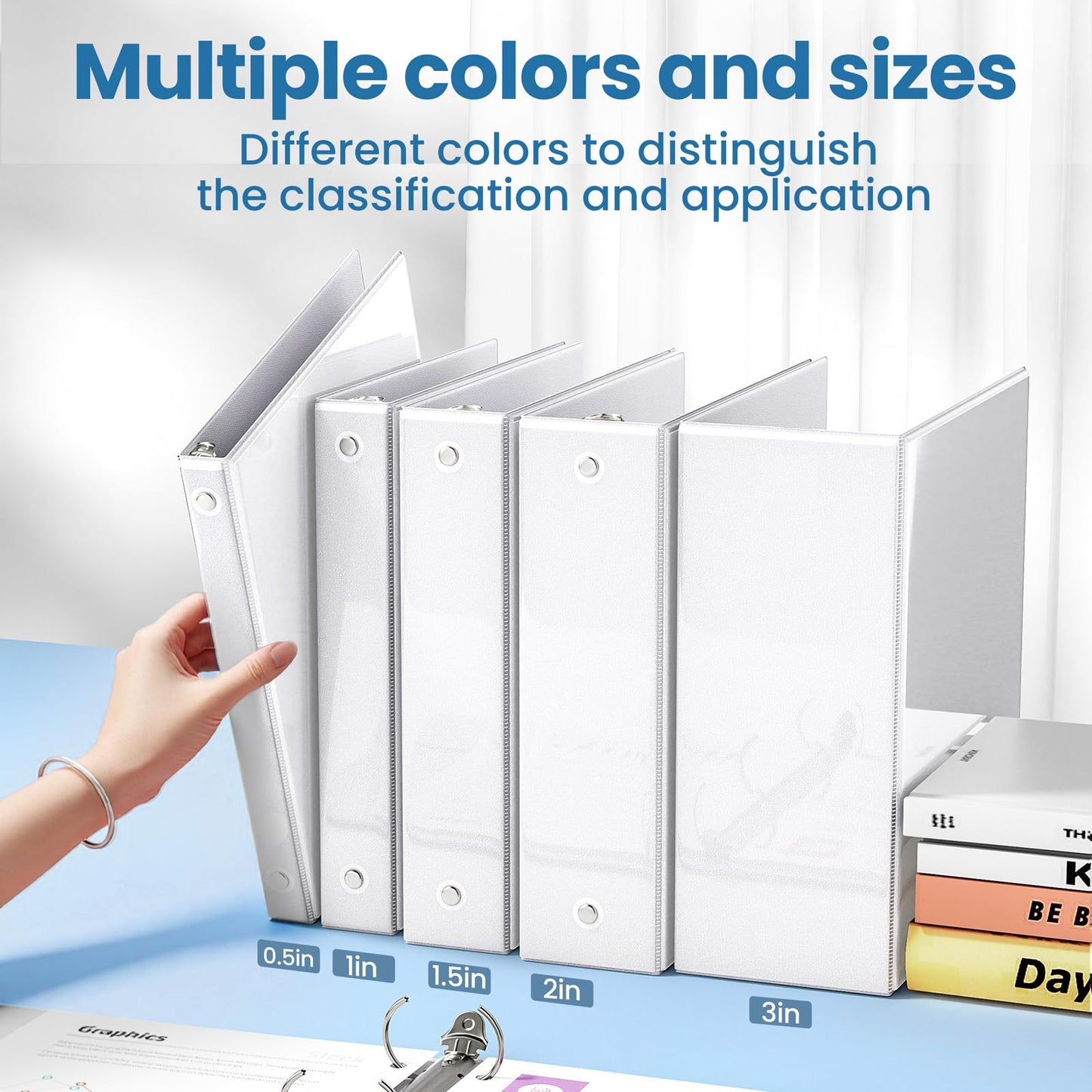 SUNEE 3 Ring Binders 1.5 Inch 10 Pack, Clear View Binders Three Ring PVC-Free (Fit 8.5x11 Inches) for School or Office Supplies, White