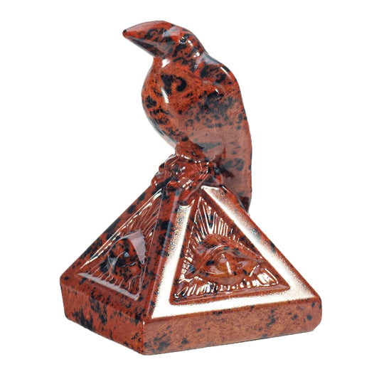 DZJXBZhu Natural Red Obsidian Creative Raven Figurines Halloween Skull Sculpture Statue Shelf Mantel Display Spooky Home Decorations Tiered Tray Decor Coffee Table Centerpieces Gift Collection