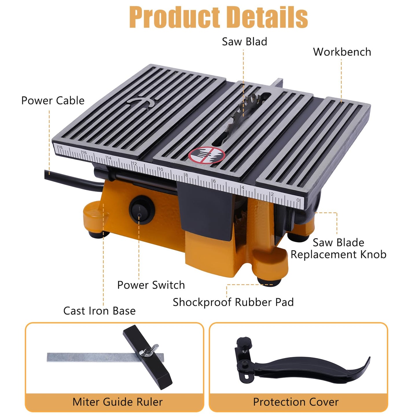 CheriMuMu Mini Portable Table Saw, Miter Table Saw Bench Electric Cutting Machine Multifunctional Desktop Saws with 3 Blades for DIY Handmade Wooden Model Crafts, Metal, Ceramic Tile, Glass