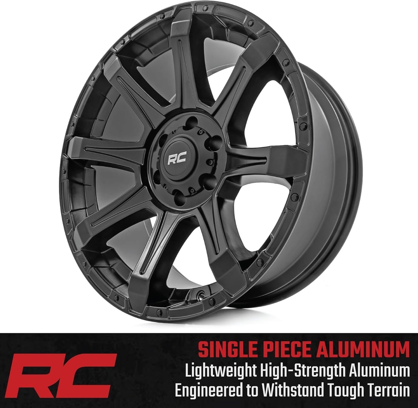 Rough Country 81 Series 20x9 Wheel - 6x5.5" Bolt Pattern, 0mm Offset, One-Piece Aluminum, Semi-Gloss Black Off-Road RIm for Trucks, Jeeps, SUV
