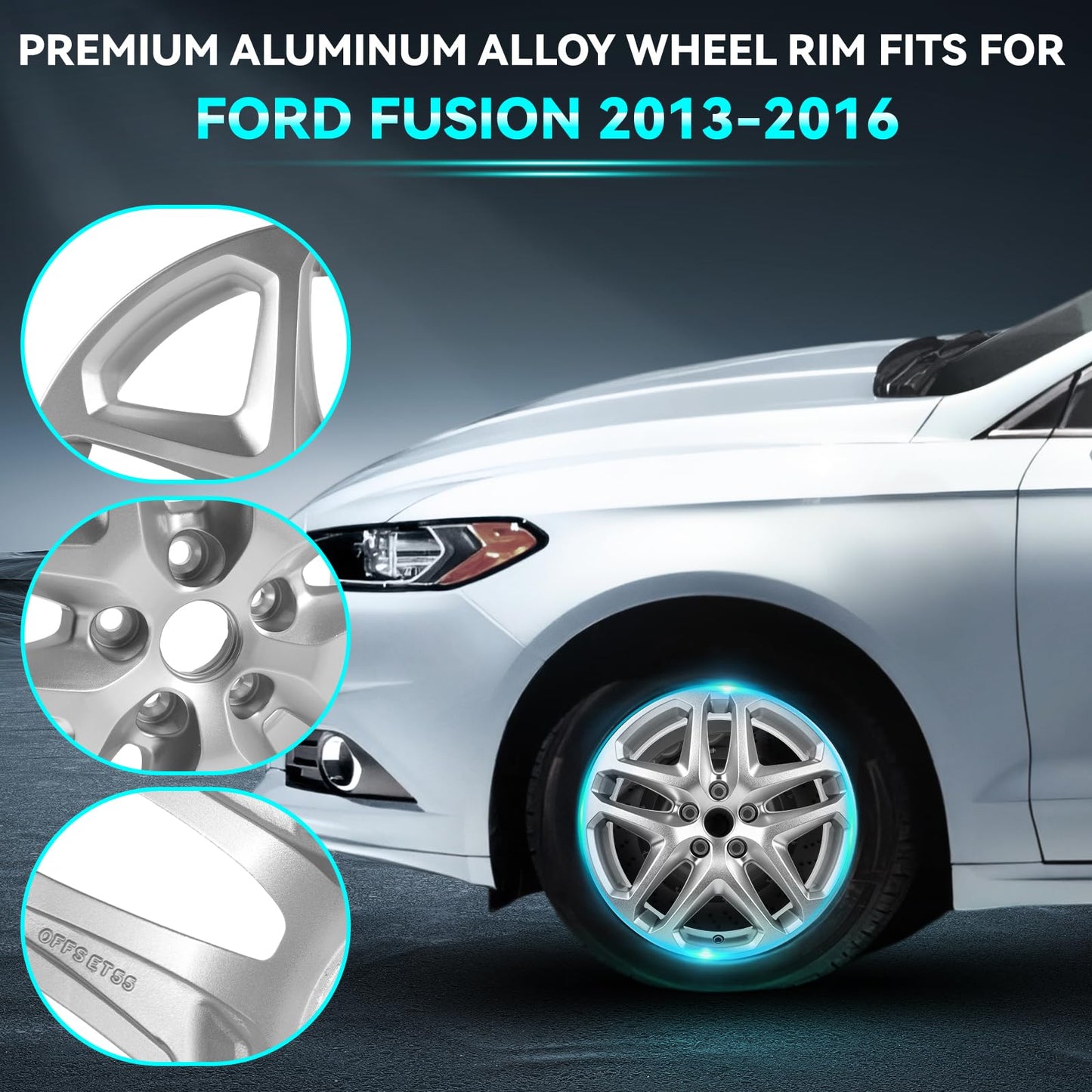 HOLUEKU 17Inch 17x7.5" Premium Aluminum Alloy Wheel Rim Fits for Ford Fusion 2013 2014 2015 2016, ALY03957U20N Direct Fit OE Stock Specs