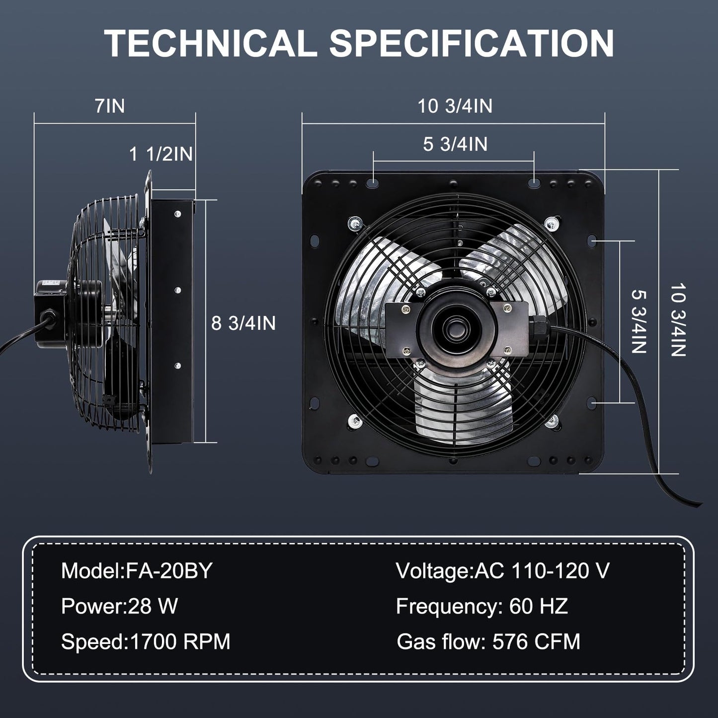 Criditpid 7 Inch Shutter Exhaust Fan with Speed Controller Switch, 576 CFM High Speed Vent Fans, 1700 RPM Wall Mounted Kitchen Exhaust Fans, Vent Fan for Attic, Gable, Shed, Garage Ventilation, Black.