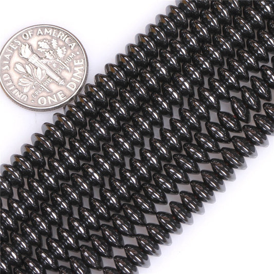 HAAMIIQII 180pcs 6mm Natural Black Hematite Loose Gemstone Beads Rondelle Shape Spacer Stone Beads for Jewelry Making DIY Bracelets Necklaces Crafting