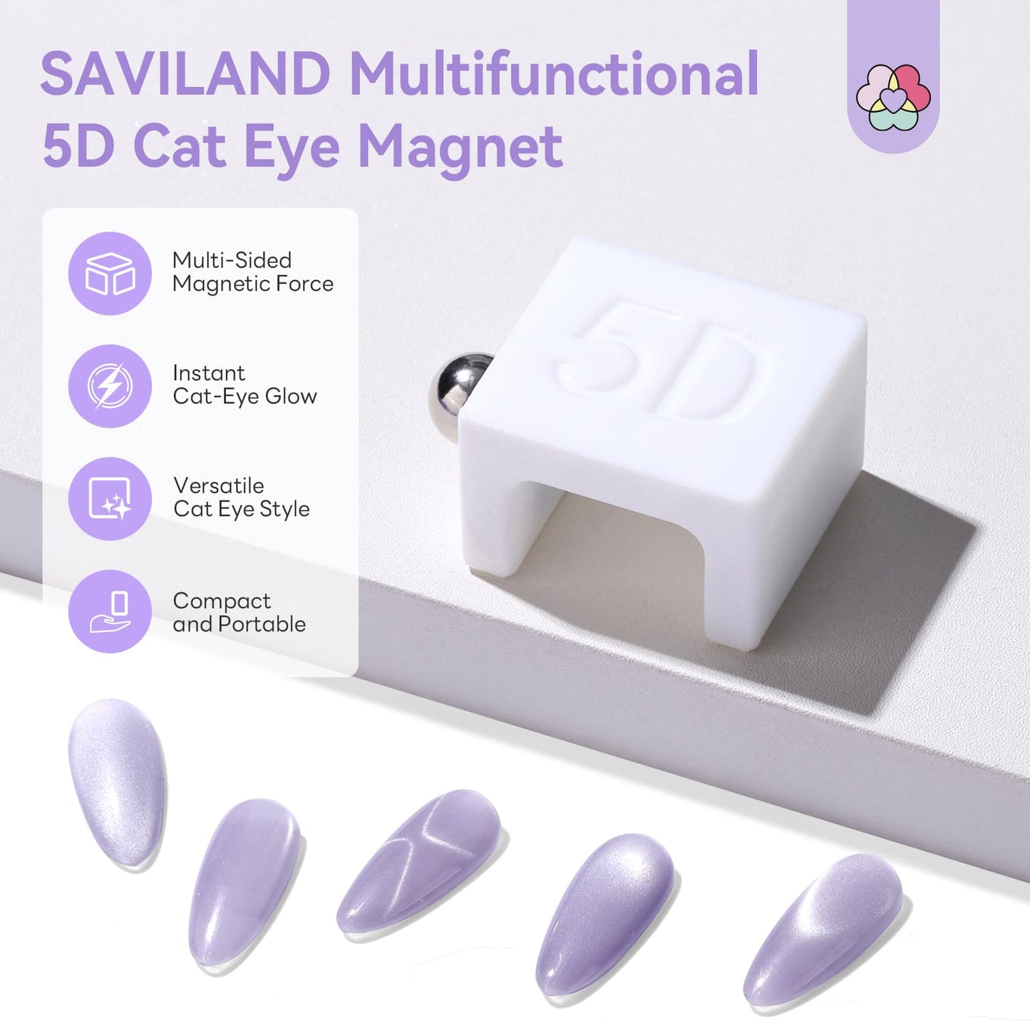 SAVILAND One-Step Cat Eye Magnet: Powerful 5D Nail Magnet Multifunctional White Cateye Magnet for Nails with Round Magnetic Bead for Wide Glass Bead French Cat Eye Effect DIY Nail Art Home
