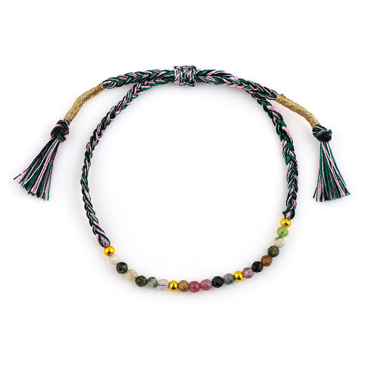 GEMSYMPHONY Multi Tourmaline Gemstone Beads Braided Bracelet – 3.5mm Natural Stone Beads, Handmade Adjustable Braided Rope Bracelet, Healing Crystal Jewelry for Men & Women, Unisex Boho Gift