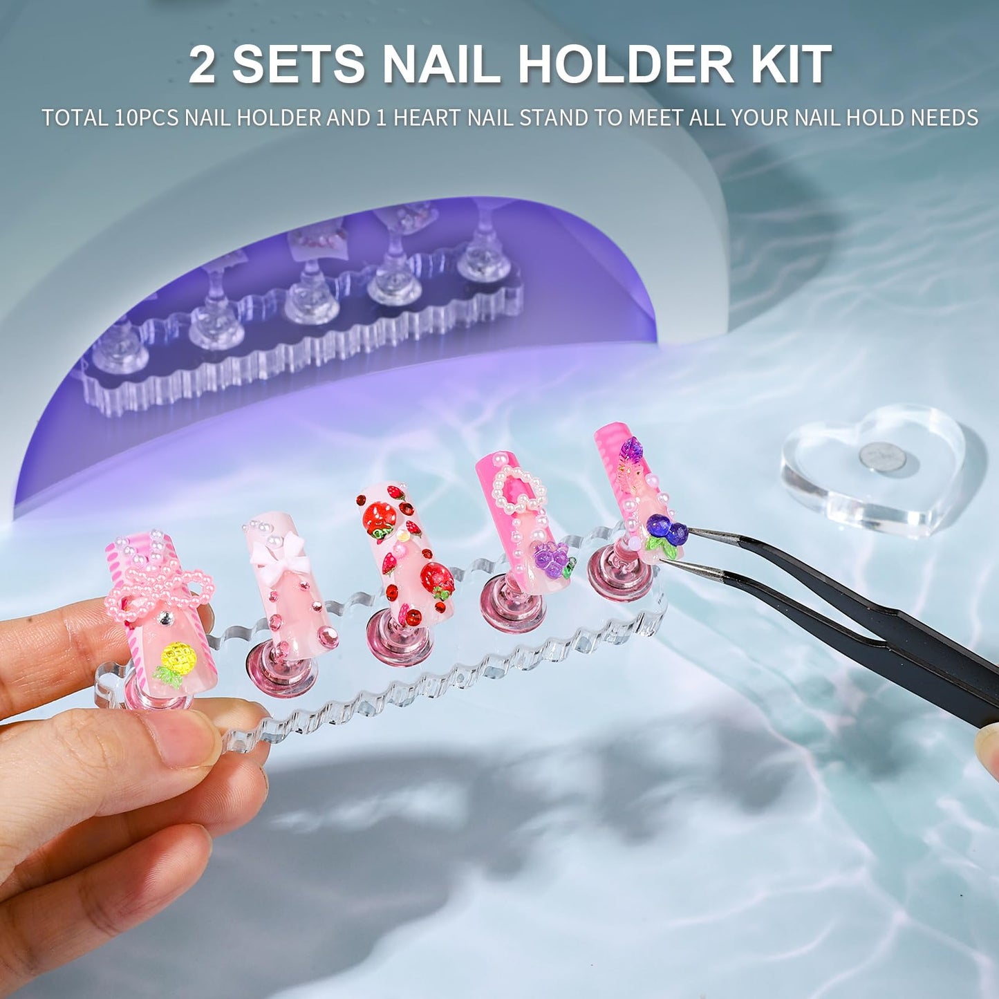 Fandamei Nail Stand, 2 Set Nail Holder for Painting Nails, Nail Stand for Press on, Press on Nail Stand for Practice, Magnetic Acrylic Nail Display Stands for Nail Art with Double-Sided Tape