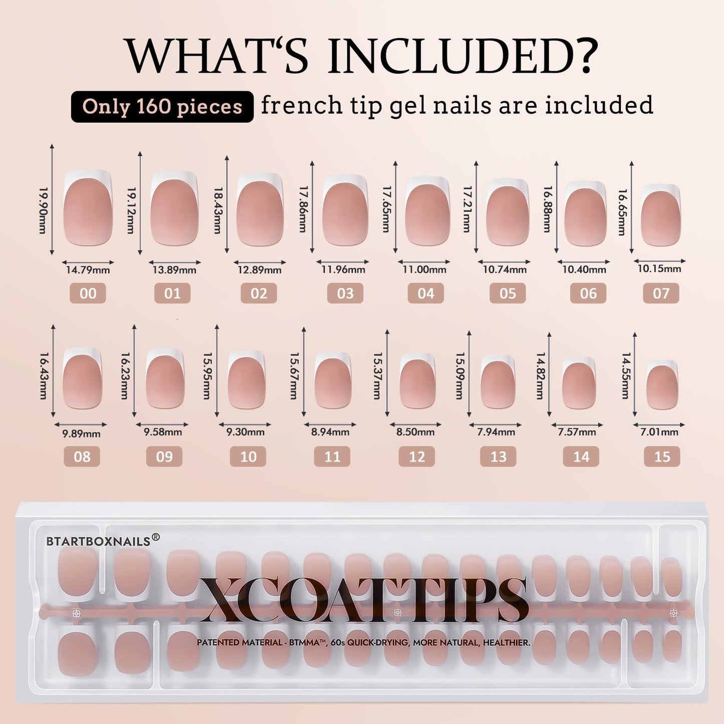 BTArtboxnails XCOATTIPS French Tip Nails, 160pcs Short Square Brown French Tip Press on Nails, French Tip Gel Nails for DIY Nail Art