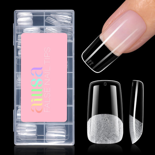 AILLSA Medium Square Nail Tips - Full Cover Half Matte Nail Tips 120pcs Pre-filed Nails Tips, Press on Acrylic Nails for Manicure