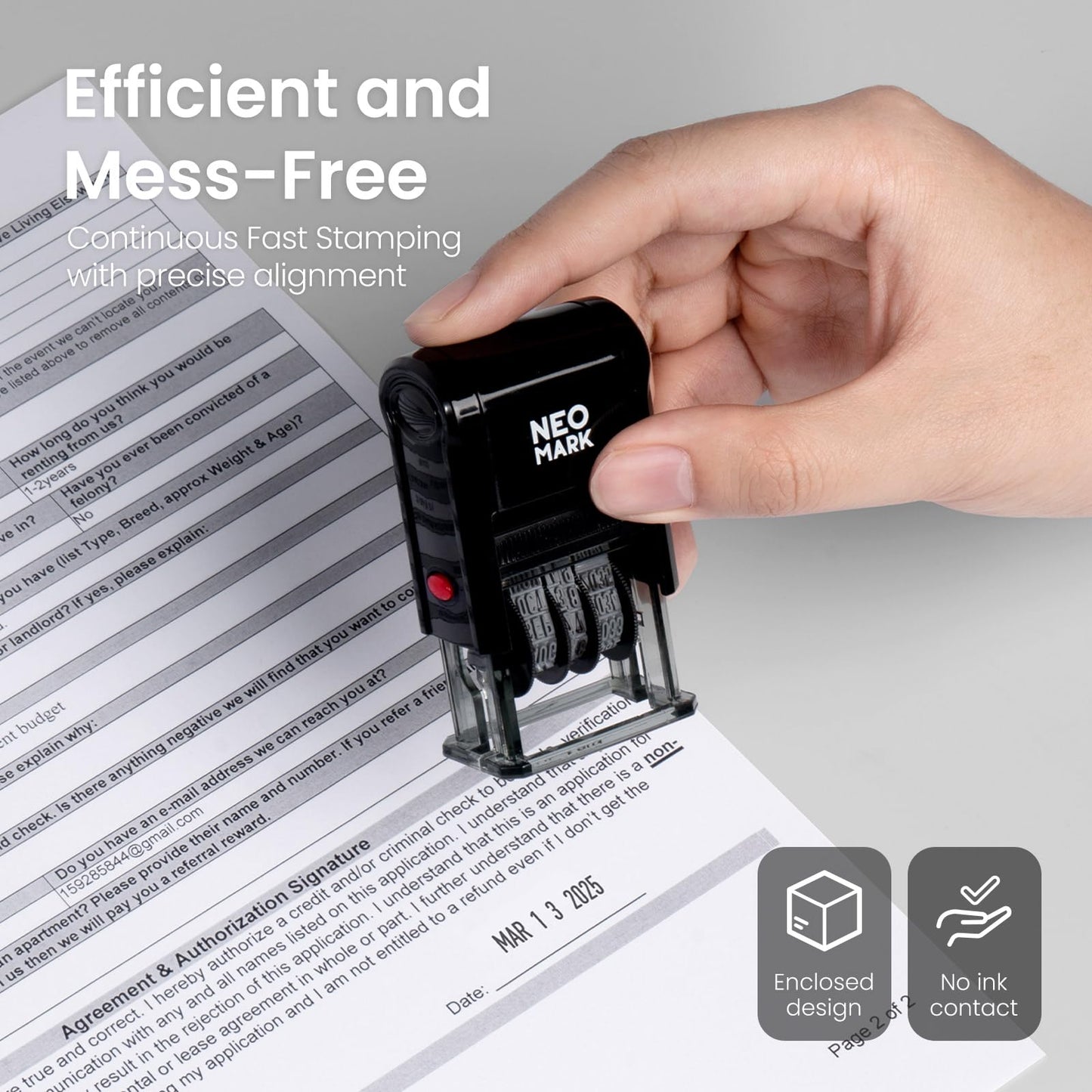 NEO MARK Self-Inking Date Stamp,12-Year Adjustable Rubber Dater, Ideal for Business, Receiving, Accounting & Expiration - with an Extra Refill Ink Pad
