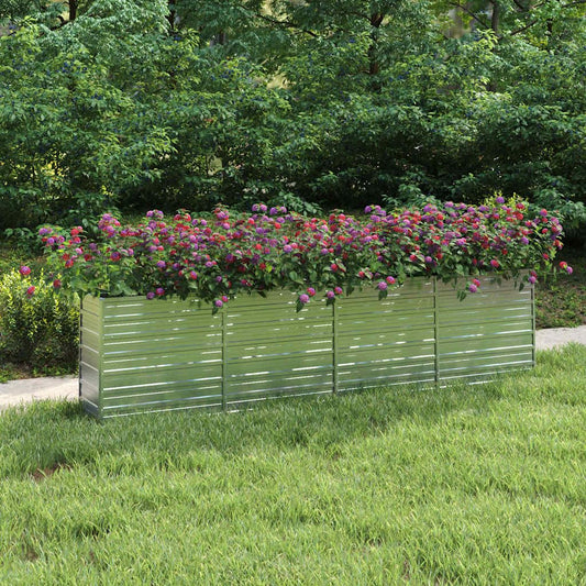 Foknhdi Large Galvanized Steel Raised Garden Bed 126x126x30.3 in Silver Modern Outdoor Planter Box for Vegetables Flowers Herbs on Patio Backyard
