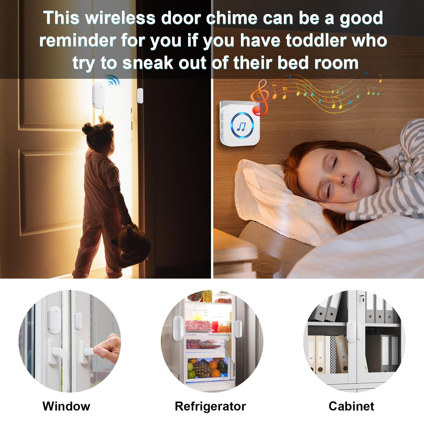 SanJie Door Chime, Door Open Contact Sensor Alarm with 500 FT Range,26 Chimes 5 Adjustable Volume for Business/Store/Home/Office When Entering 2 Receivers +1 Sensors