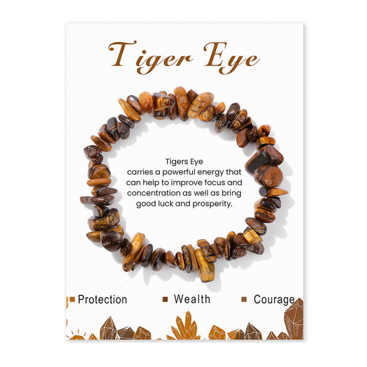 Lit Wall Tiger Eye Bracelet for Men & Women, 8mm Raw Crystal Beaded Bracelets, Brown, Unisex, Adjustable Size, Healing Stone Bracelet for Any Occasion