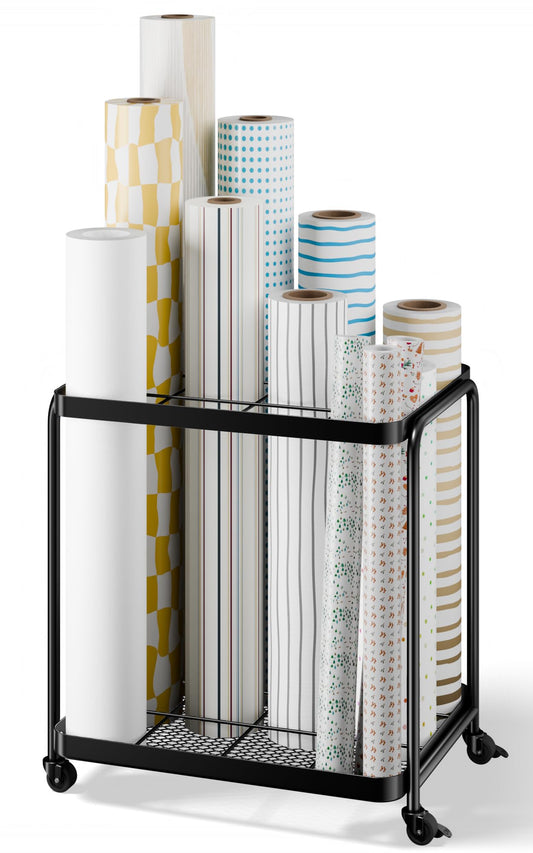 Josmimic Blueprint Storage Rack with Silent Wheels,12 Slots（4.3‘’×3.9‘’） Wrapping Paper Organizer Storage, Sturdy Cart for Organizing Construction Plans, Artwork,Map,Posters in Home/Office/School
