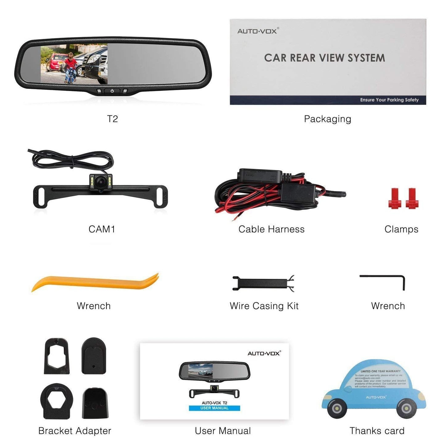 Rear View Mirror Camera with 4.3” Monitor: Super Night Vision OEM Rearview Mirror Backup Camera with IP 68 Waterproof Back Up Camera for Car, Rearview Mirror for Parking & Driving Safety AUTO-VOX T2